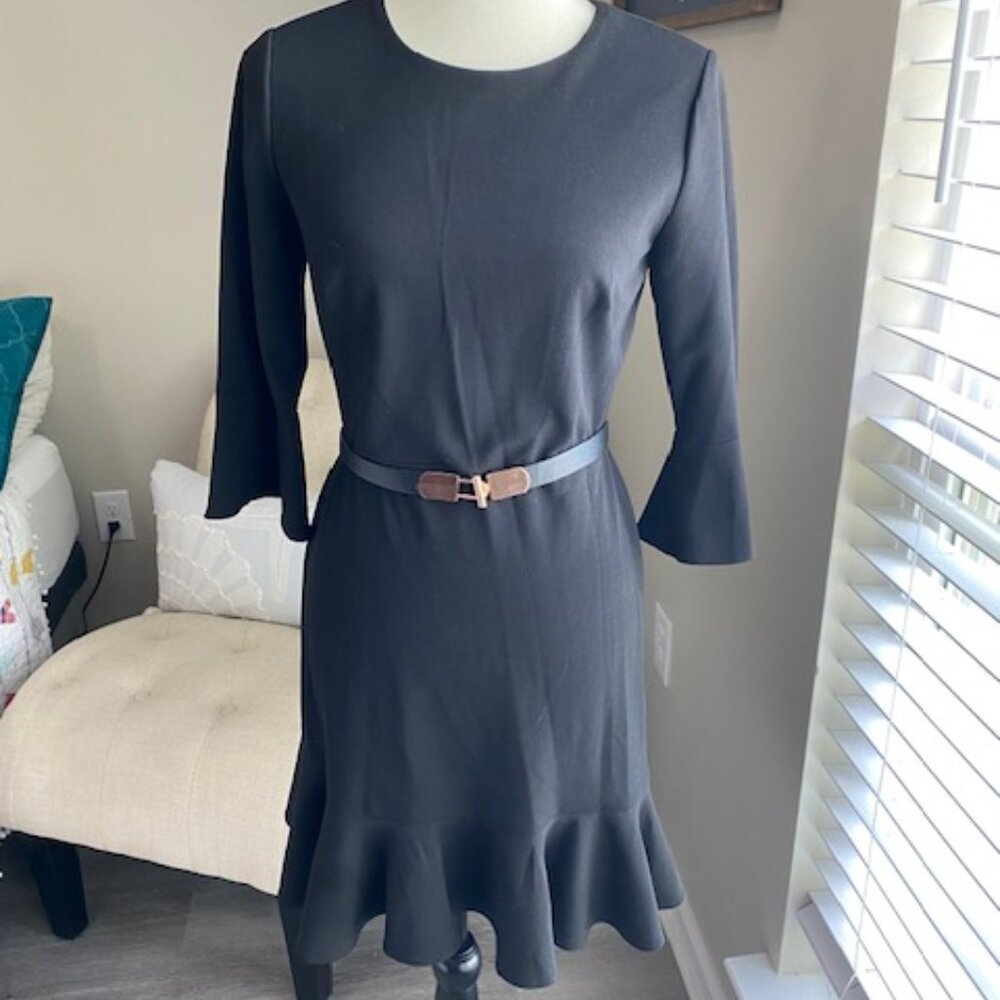 IVANKA TRUMP BLACK RUFFLE MIDI SHIFT DRESS SZ 8